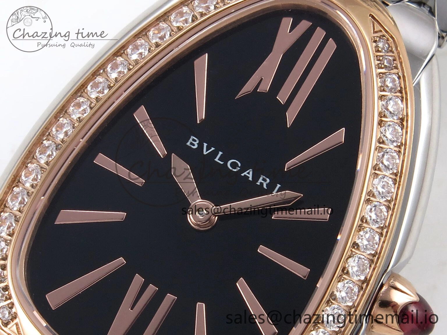 Lightweight Serpenti Seduttori Watch RG BVF 1:1 Best Edition Black Dial Diamonds Bezel on SS Bracelet Swiss Quartz 5813