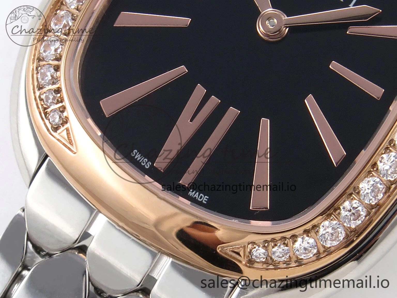 Lightweight Serpenti Seduttori Watch RG BVF 1:1 Best Edition Black Dial Diamonds Bezel on SS Bracelet Swiss Quartz 5813