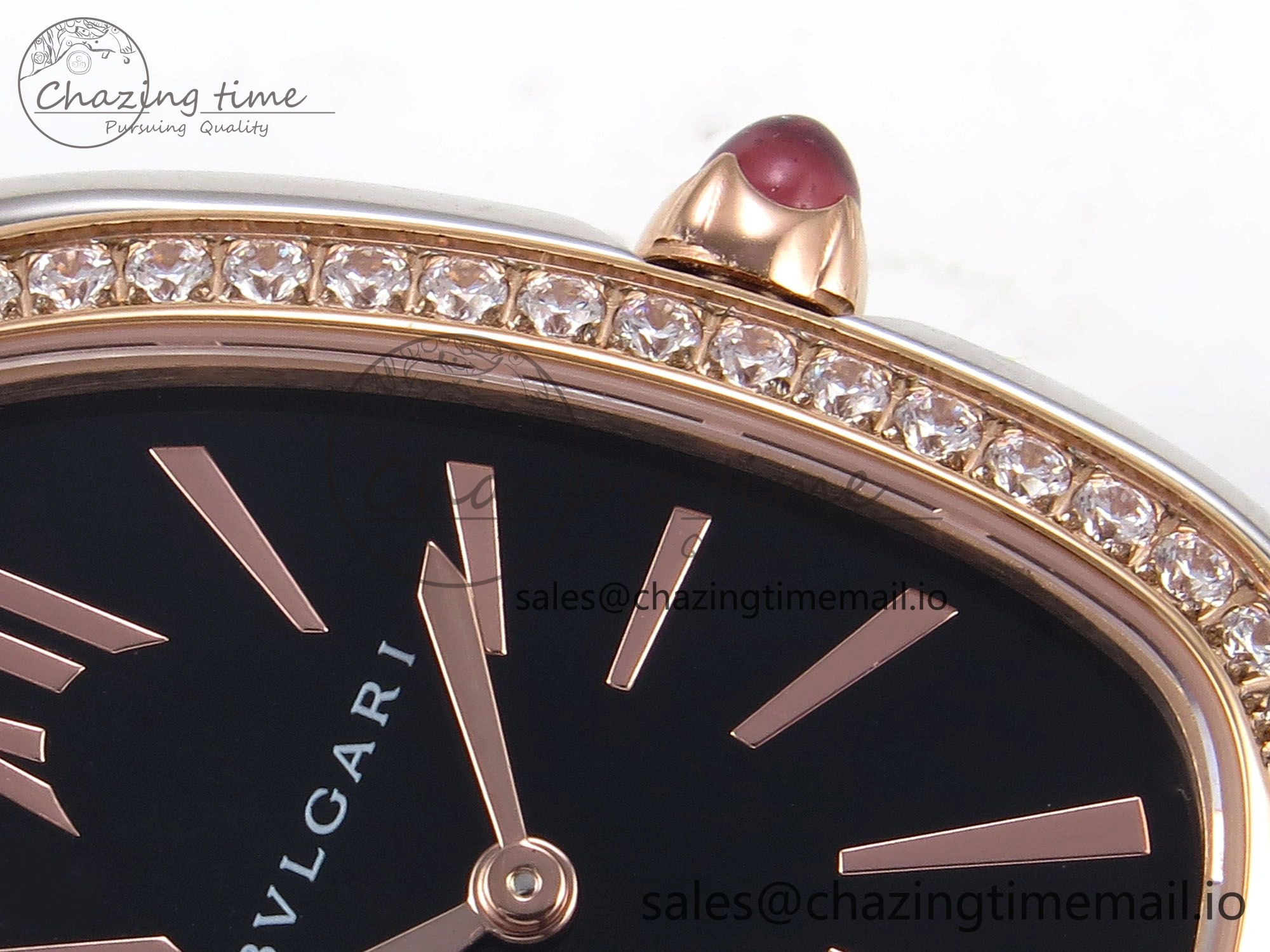 Lightweight Serpenti Seduttori Watch RG BVF 1:1 Best Edition Black Dial Diamonds Bezel on SS Bracelet Swiss Quartz 5813