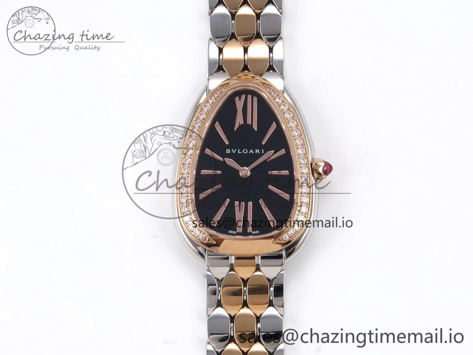 NewStyle Serpenti Seduttori Watch RG SS BVF 1:1 Best Edition Black Dial Diamonds Bezel on RG SS Bracelet Swiss Quartz 5811