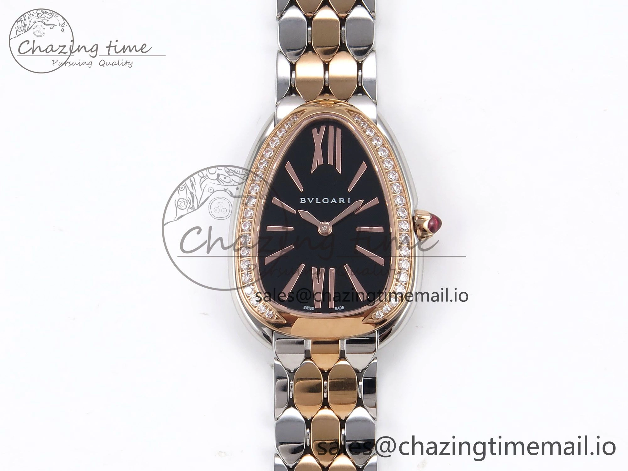 NewStyle Serpenti Seduttori Watch RG SS BVF 1:1 Best Edition Black Dial Diamonds Bezel on RG SS Bracelet Swiss Quartz 5811
