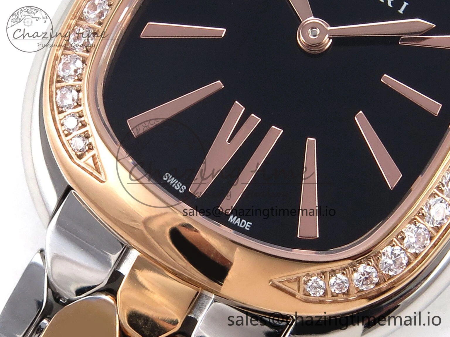 NewStyle Serpenti Seduttori Watch RG SS BVF 1:1 Best Edition Black Dial Diamonds Bezel on RG SS Bracelet Swiss Quartz 5811