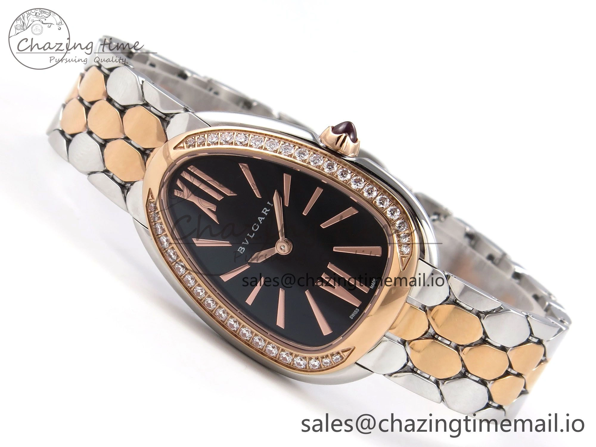 NewStyle Serpenti Seduttori Watch RG SS BVF 1:1 Best Edition Black Dial Diamonds Bezel on RG SS Bracelet Swiss Quartz 5811