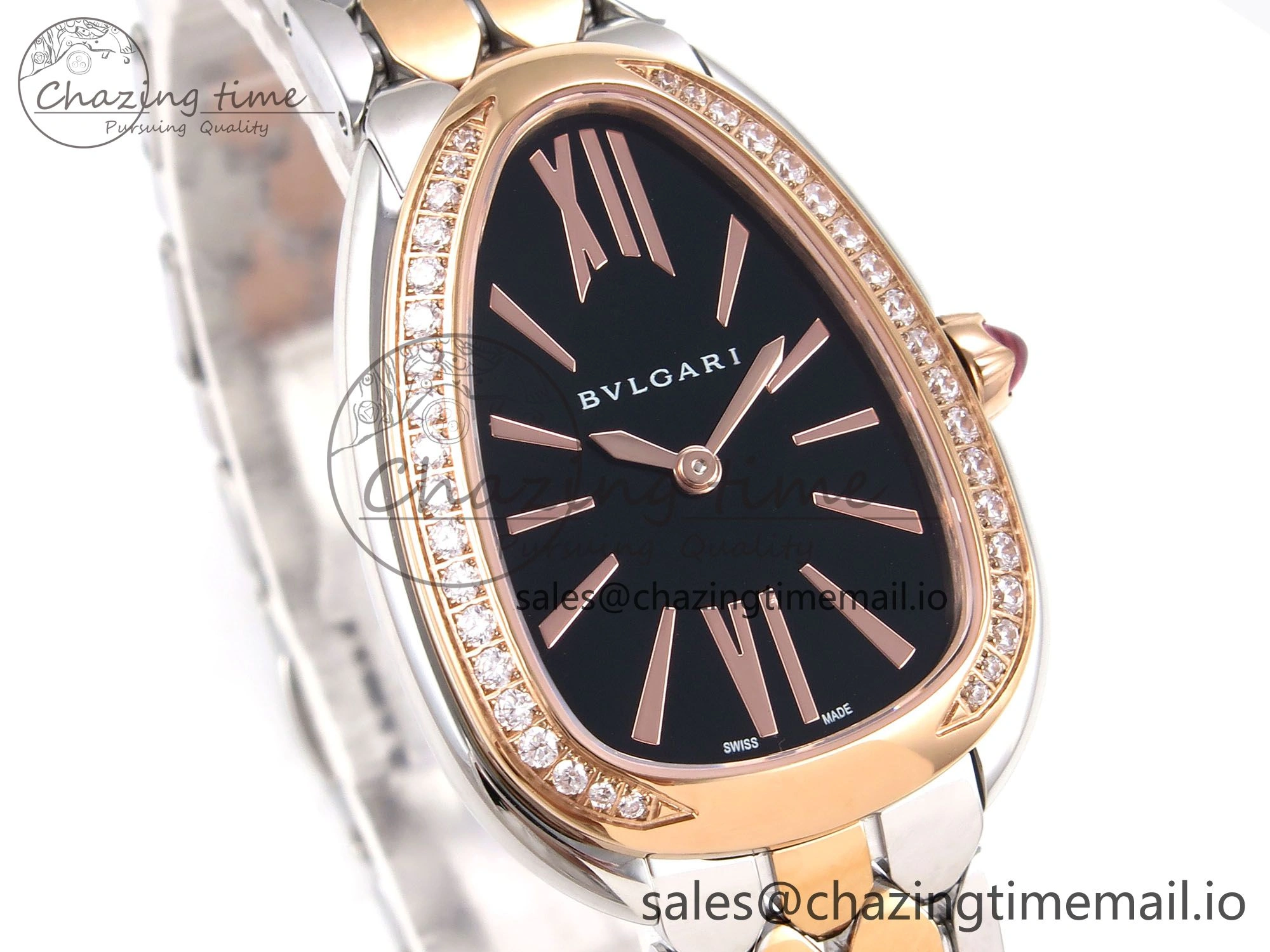 NewStyle Serpenti Seduttori Watch RG SS BVF 1:1 Best Edition Black Dial Diamonds Bezel on RG SS Bracelet Swiss Quartz 5811