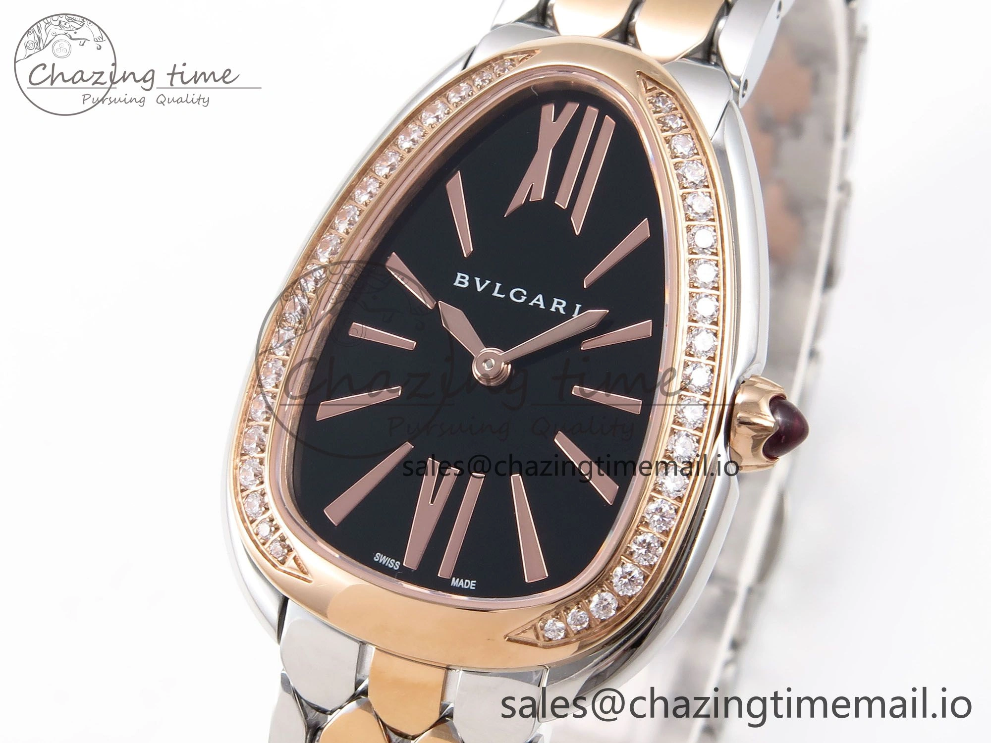 NewStyle Serpenti Seduttori Watch RG SS BVF 1:1 Best Edition Black Dial Diamonds Bezel on RG SS Bracelet Swiss Quartz 5811