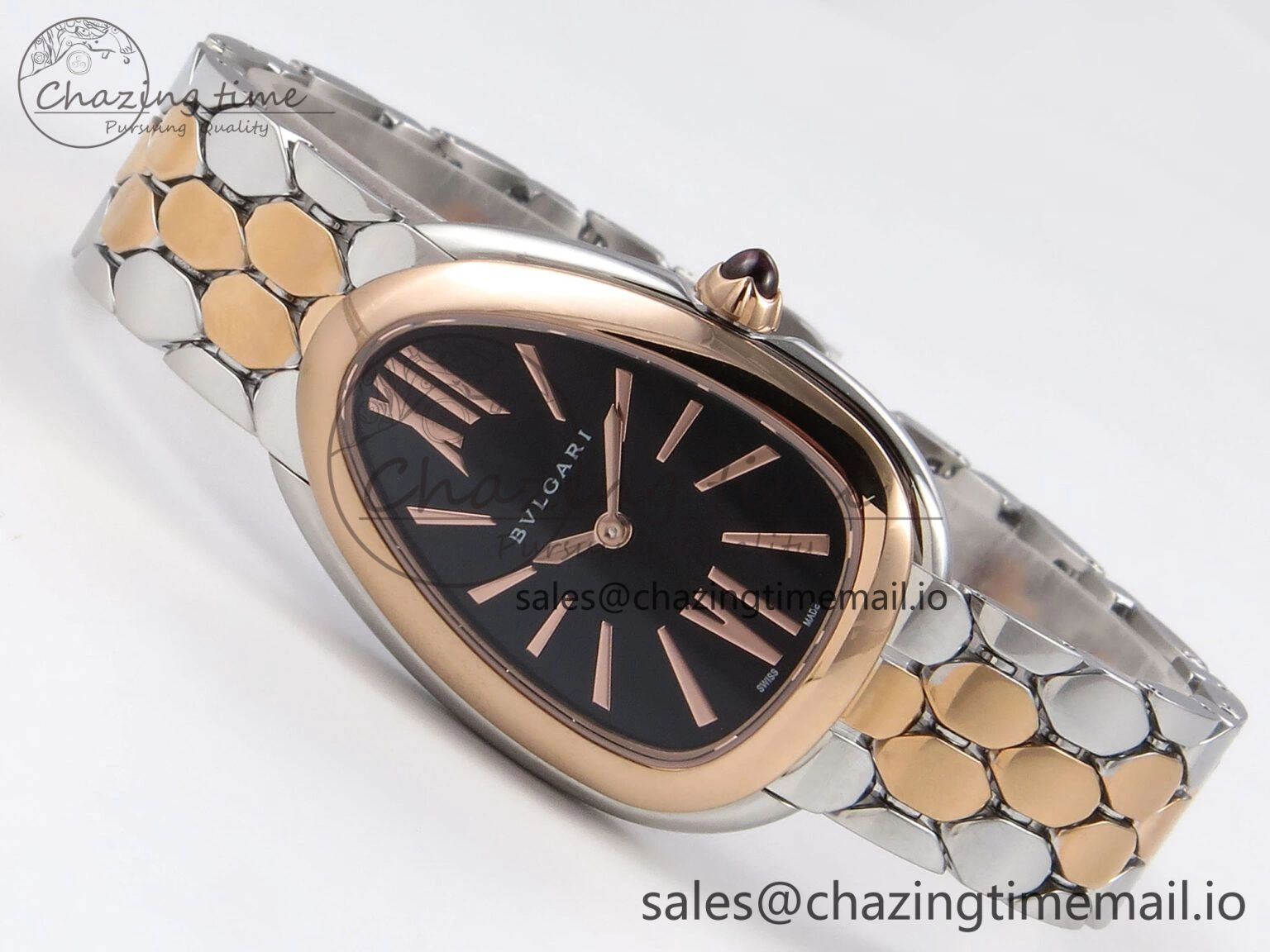 NewStyle Serpenti Seduttori Watch RG SS BVF 1:1 Best Edition Black Dial on RG SS Bracelet Swiss Quartz 5810