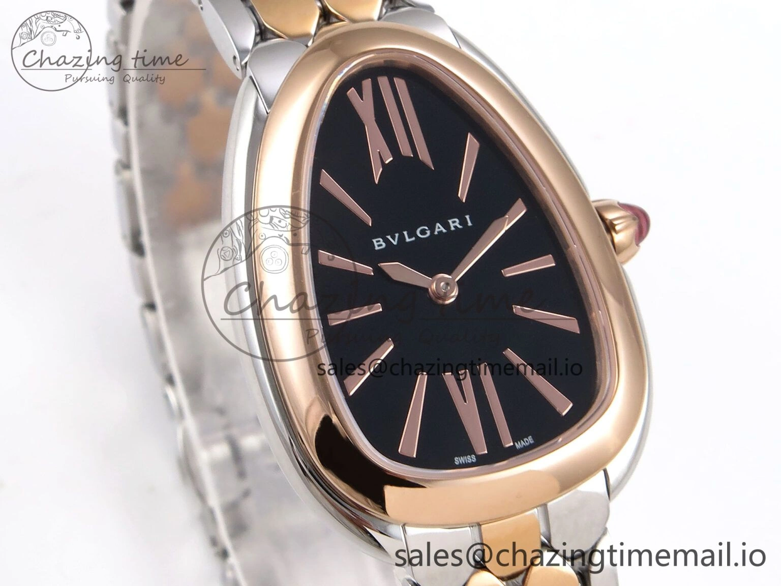 NewStyle Serpenti Seduttori Watch RG SS BVF 1:1 Best Edition Black Dial on RG SS Bracelet Swiss Quartz 5810