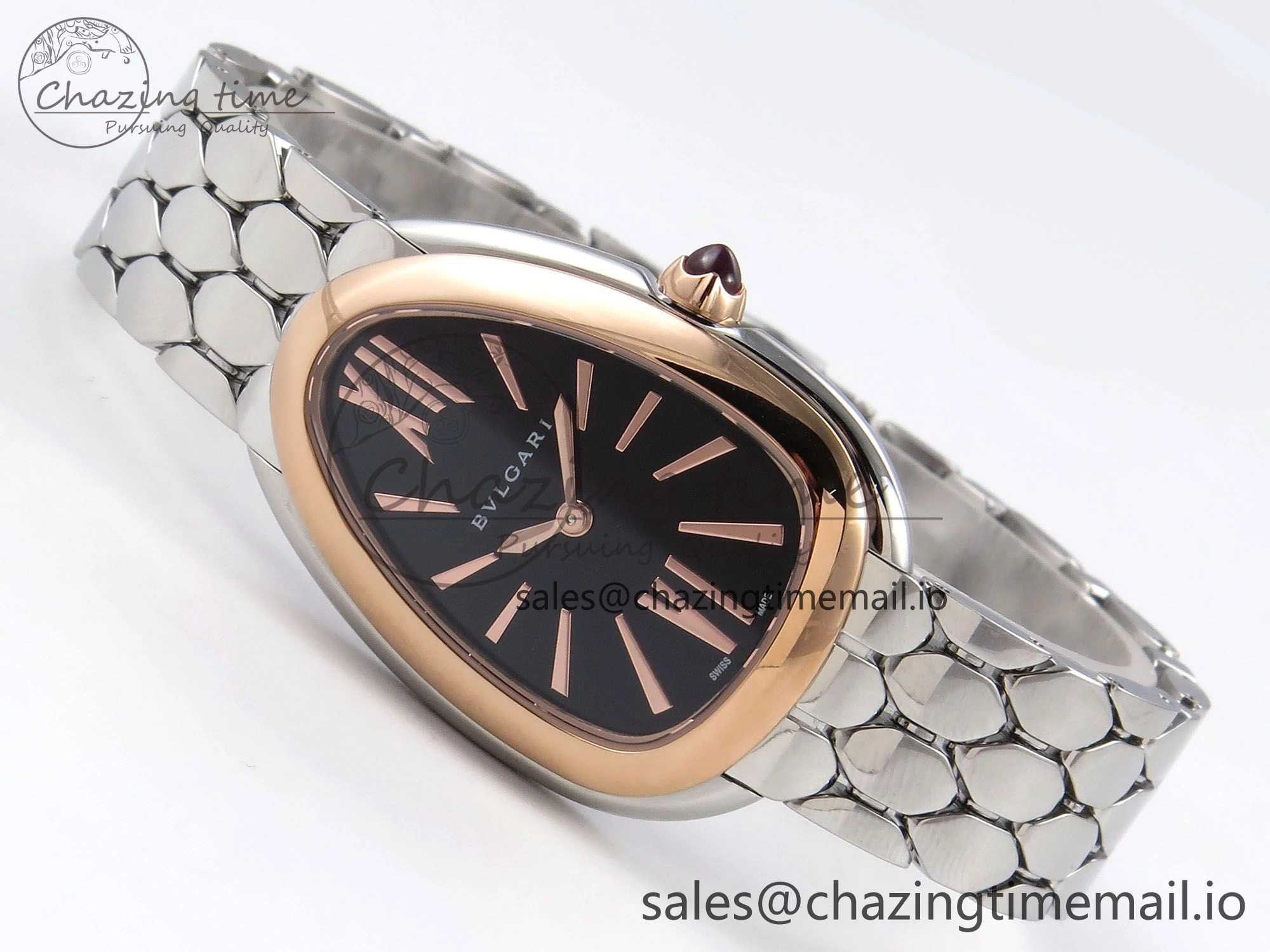 TimelessDesign Serpenti Seduttori Watch RG SS BVF 1:1 Best Edition Black Dial on SS Bracelet Swiss Quartz 5812