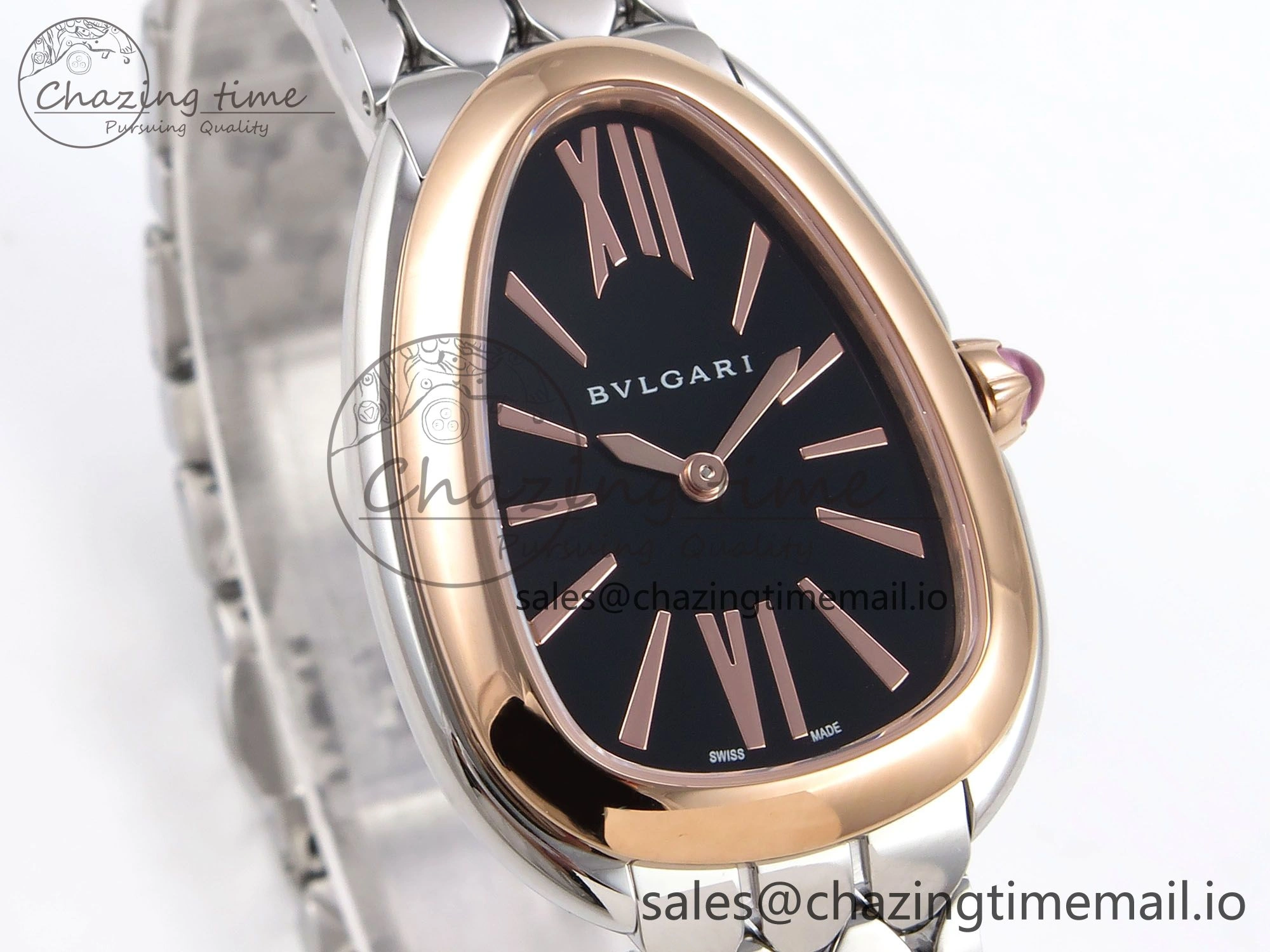 TimelessDesign Serpenti Seduttori Watch RG SS BVF 1:1 Best Edition Black Dial on SS Bracelet Swiss Quartz 5812