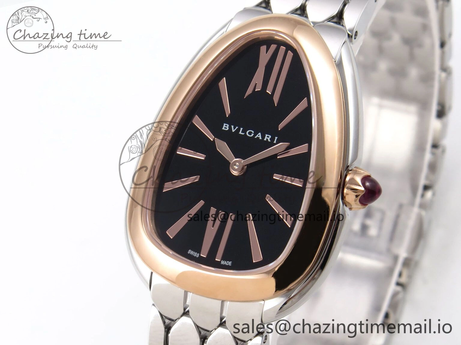 TimelessDesign Serpenti Seduttori Watch RG SS BVF 1:1 Best Edition Black Dial on SS Bracelet Swiss Quartz 5812