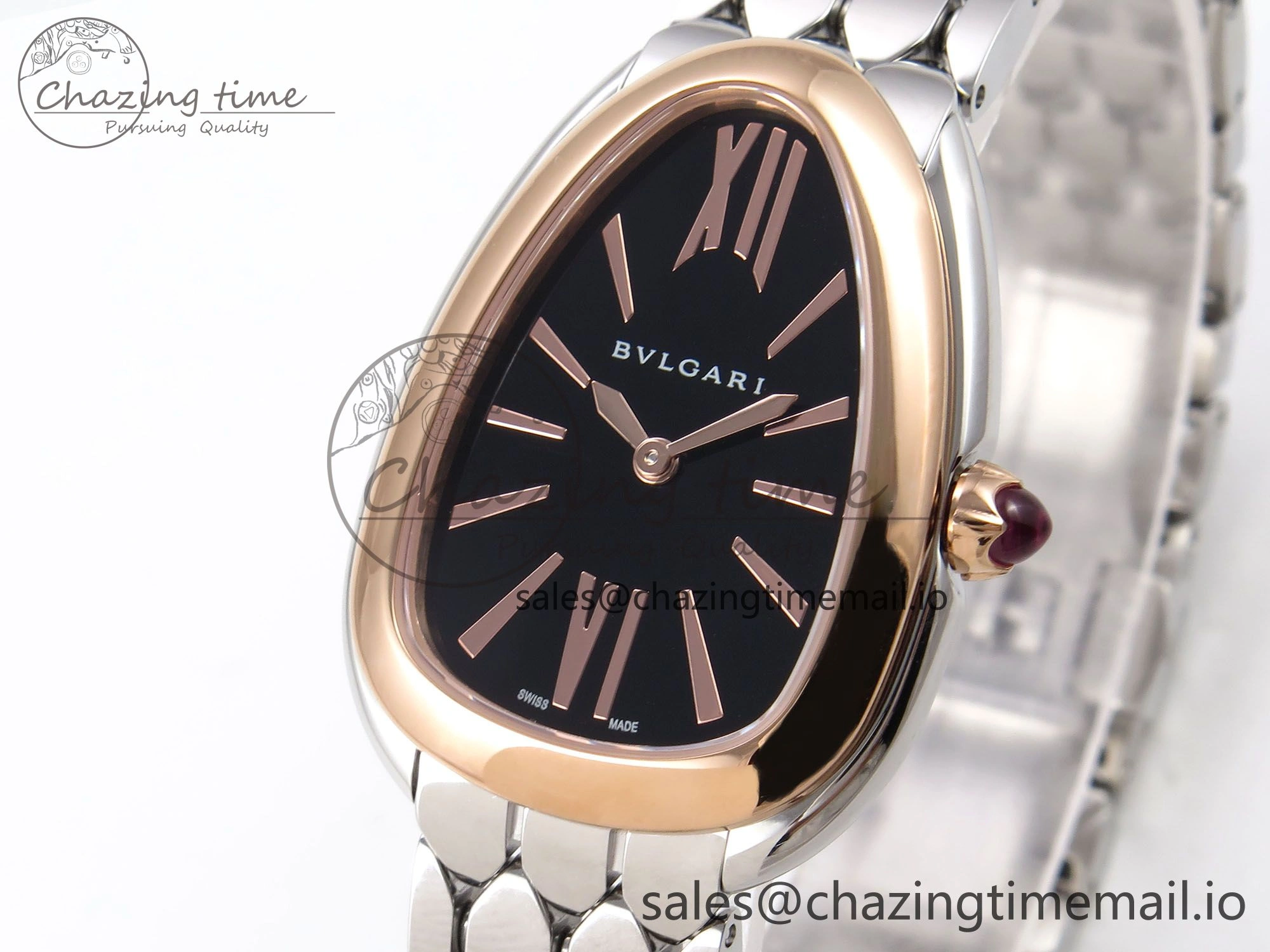 TimelessDesign Serpenti Seduttori Watch RG SS BVF 1:1 Best Edition Black Dial on SS Bracelet Swiss Quartz 5812