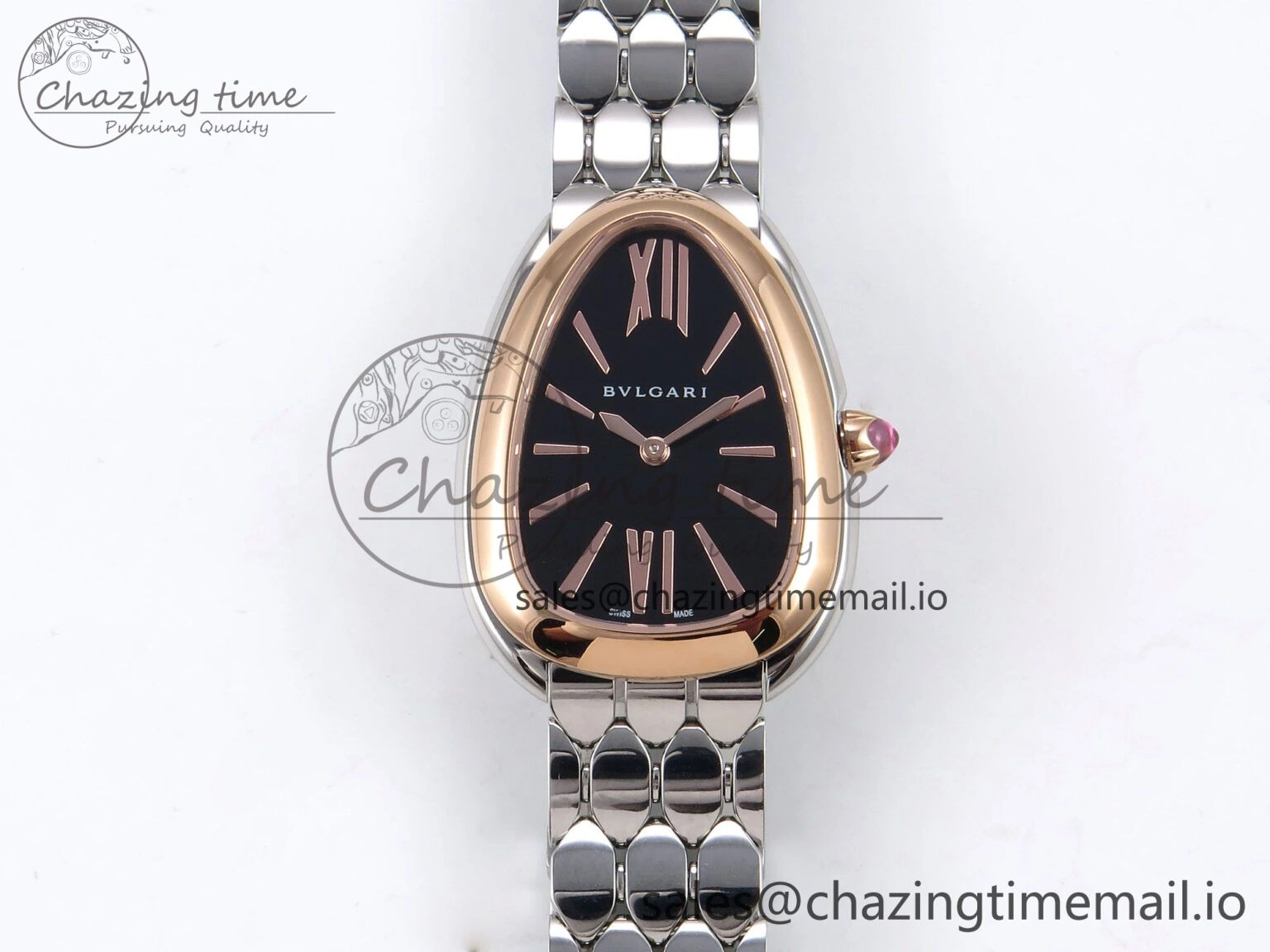 TimelessDesign Serpenti Seduttori Watch RG SS BVF 1:1 Best Edition Black Dial on SS Bracelet Swiss Quartz 5812