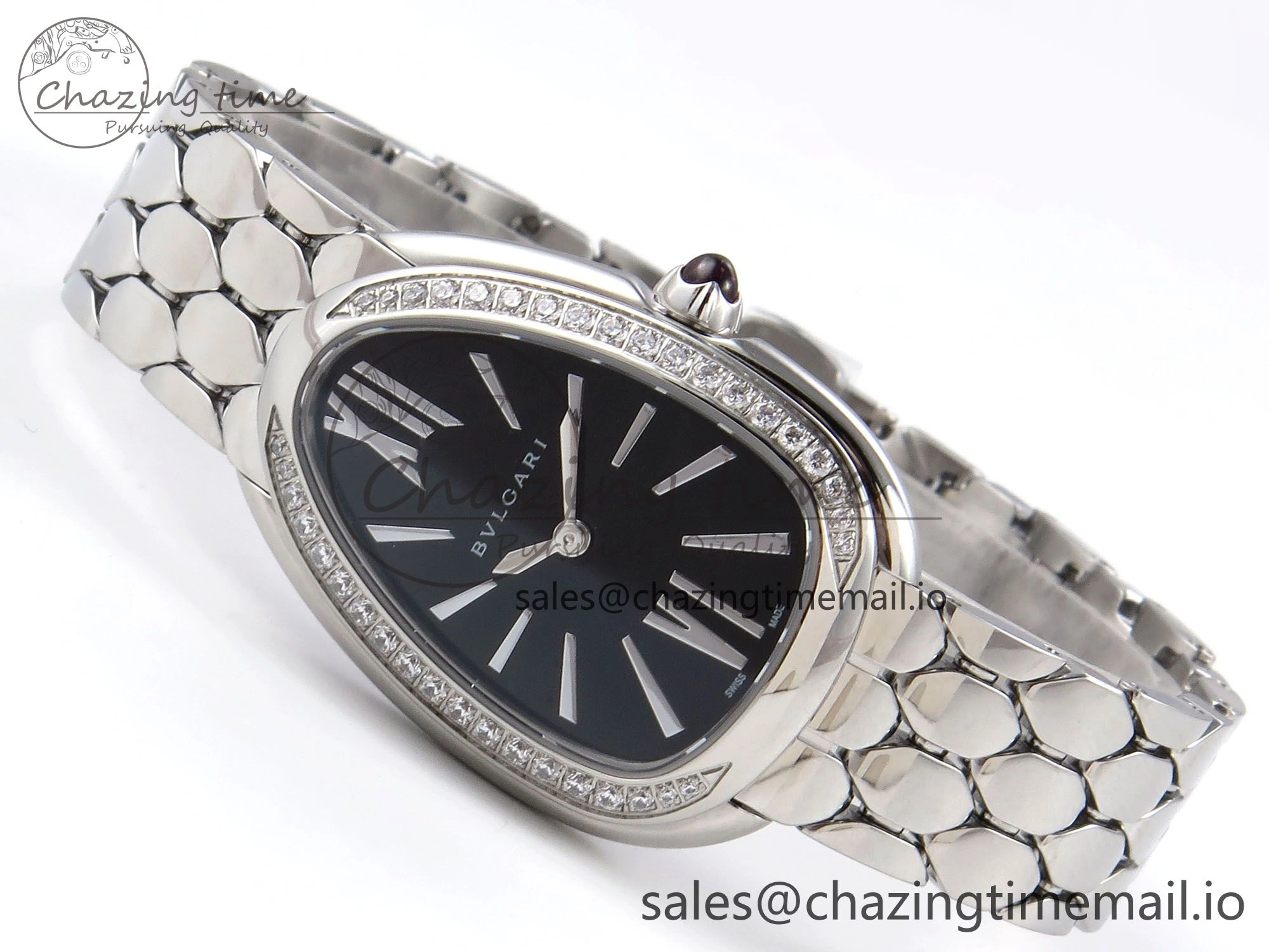 Serpenti Seduttori Watch SS BVF 1:1 Best Edition Black Dial Diamonds Bezel on SS Bracelet Swiss Quartz StreetReady 5809