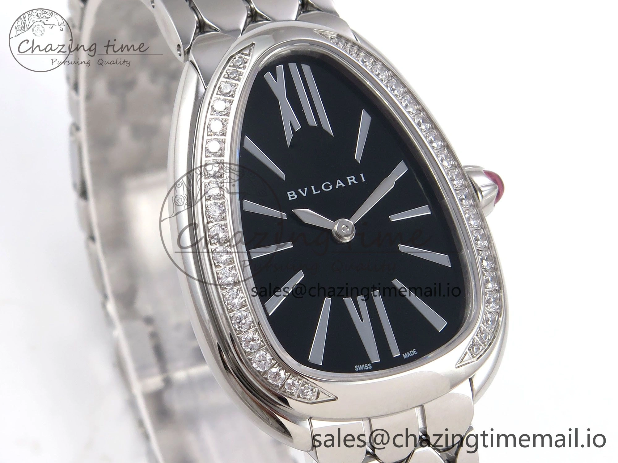Serpenti Seduttori Watch SS BVF 1:1 Best Edition Black Dial Diamonds Bezel on SS Bracelet Swiss Quartz StreetReady 5809