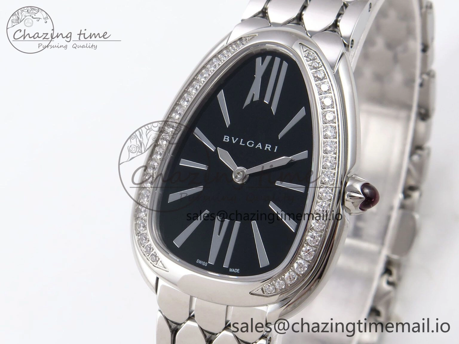 Serpenti Seduttori Watch SS BVF 1:1 Best Edition Black Dial Diamonds Bezel on SS Bracelet Swiss Quartz StreetReady 5809