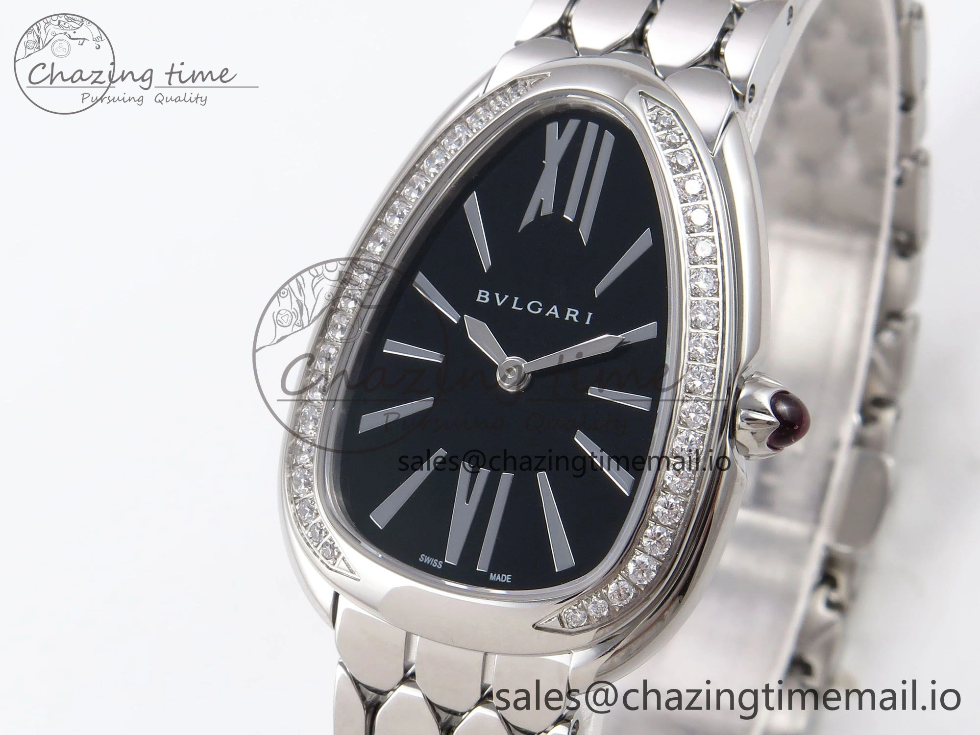 Serpenti Seduttori Watch SS BVF 1:1 Best Edition Black Dial Diamonds Bezel on SS Bracelet Swiss Quartz StreetReady 5809