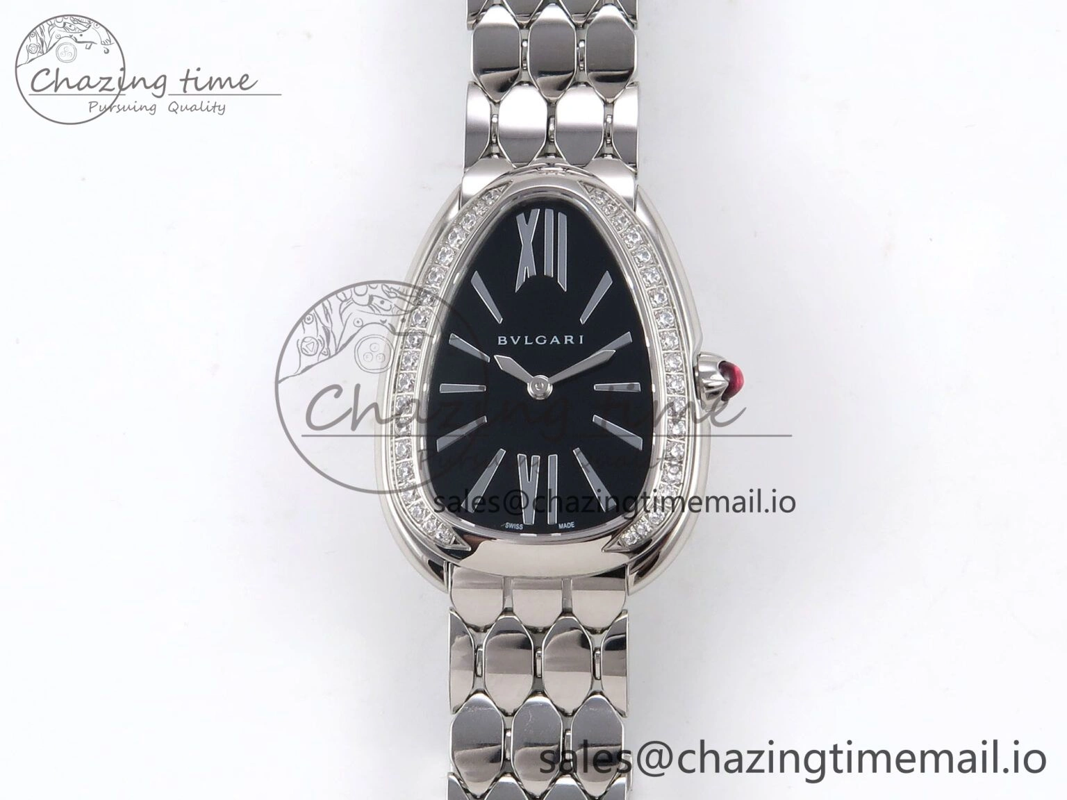 Serpenti Seduttori Watch SS BVF 1:1 Best Edition Black Dial Diamonds Bezel on SS Bracelet Swiss Quartz StreetReady 5809