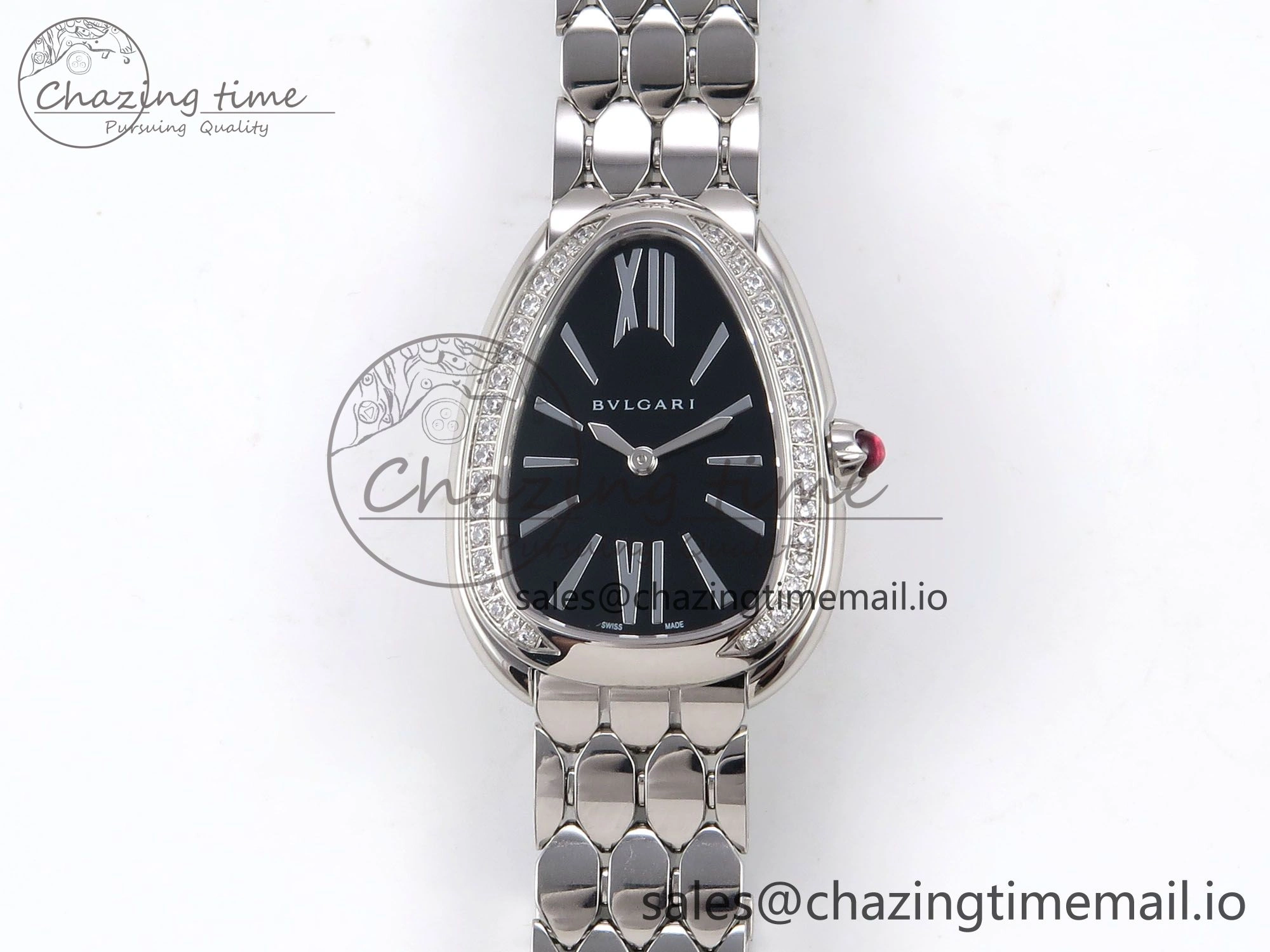 Serpenti Seduttori Watch SS BVF 1:1 Best Edition Black Dial Diamonds Bezel on SS Bracelet Swiss Quartz StreetReady 5809
