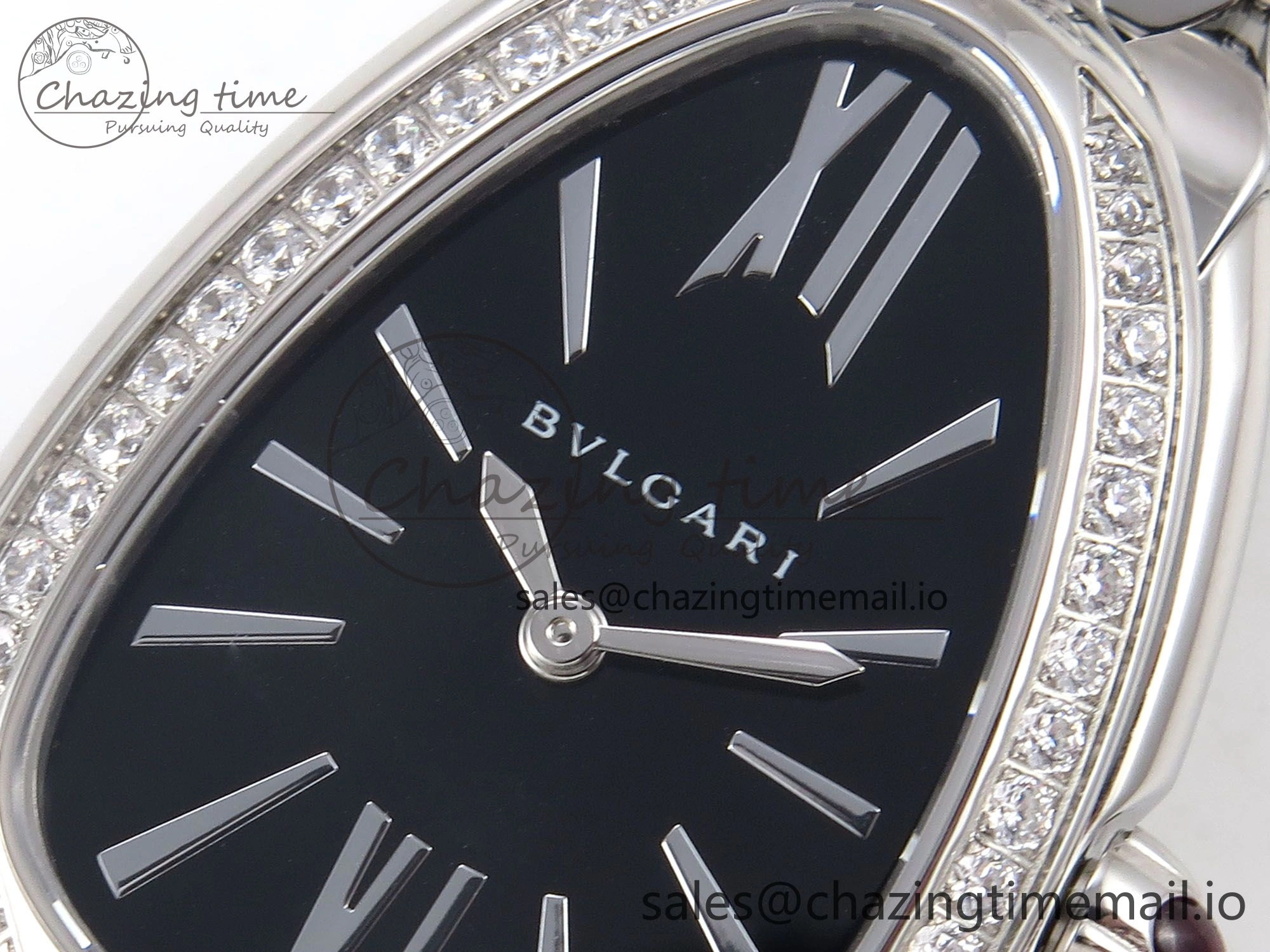 Serpenti Seduttori Watch SS BVF 1:1 Best Edition Black Dial Diamonds Bezel on SS Bracelet Swiss Quartz StreetReady 5809