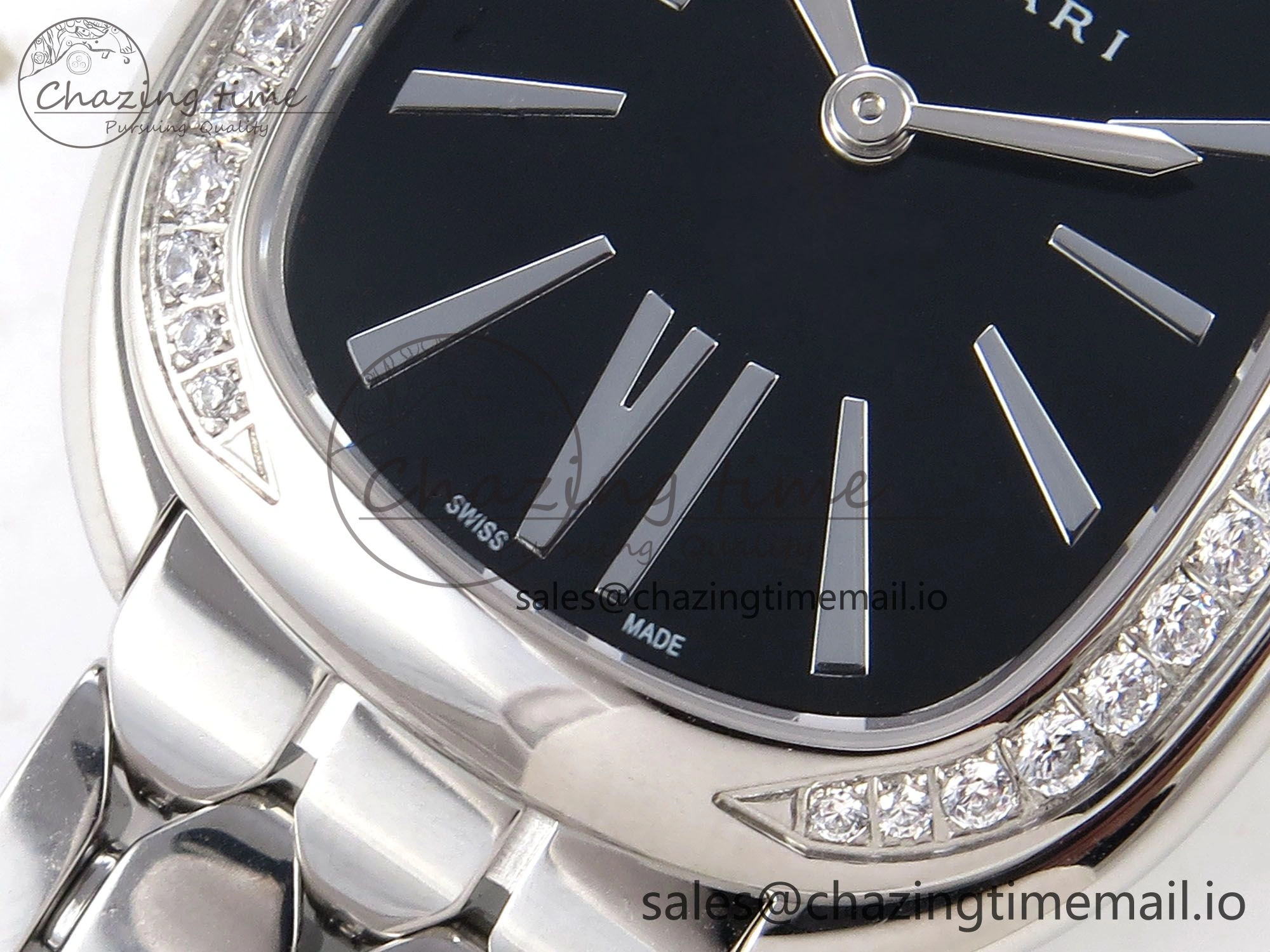 Serpenti Seduttori Watch SS BVF 1:1 Best Edition Black Dial Diamonds Bezel on SS Bracelet Swiss Quartz StreetReady 5809