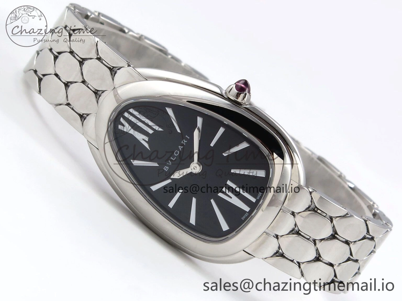 Comfortable Serpenti Seduttori Watch SS BVF 1:1 Best Edition Black Dial on SS Bracelet Swiss Quartz 5808