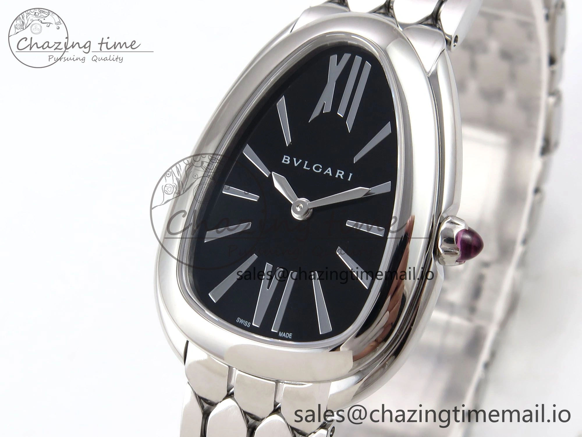 Comfortable Serpenti Seduttori Watch SS BVF 1:1 Best Edition Black Dial on SS Bracelet Swiss Quartz 5808