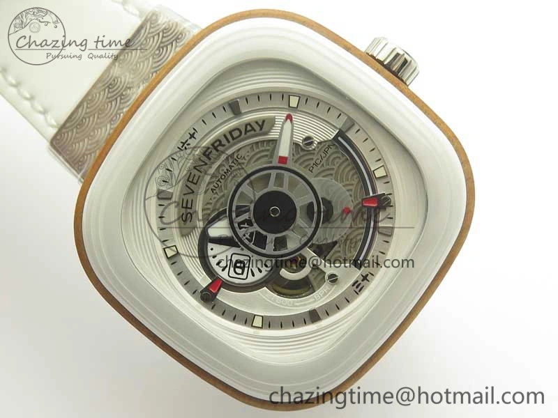 Seven Friday P1B 03 Japan Limited Edition SVF 1:1 Best Edition on White Leather Strap Miyota 82S7 ( Free Extra Strap ) TechFriendly 4911