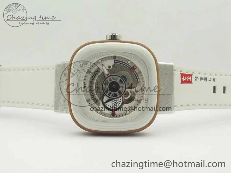 Seven Friday P1B 03 Japan Limited Edition SVF 1:1 Best Edition on White Leather Strap Miyota 82S7 ( Free Extra Strap ) TechFriendly 4911