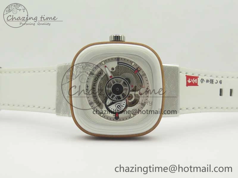 Seven Friday P1B 03 Japan Limited Edition SVF 1:1 Best Edition on White Leather Strap Miyota 82S7 ( Free Extra Strap ) TechFriendly 4911
