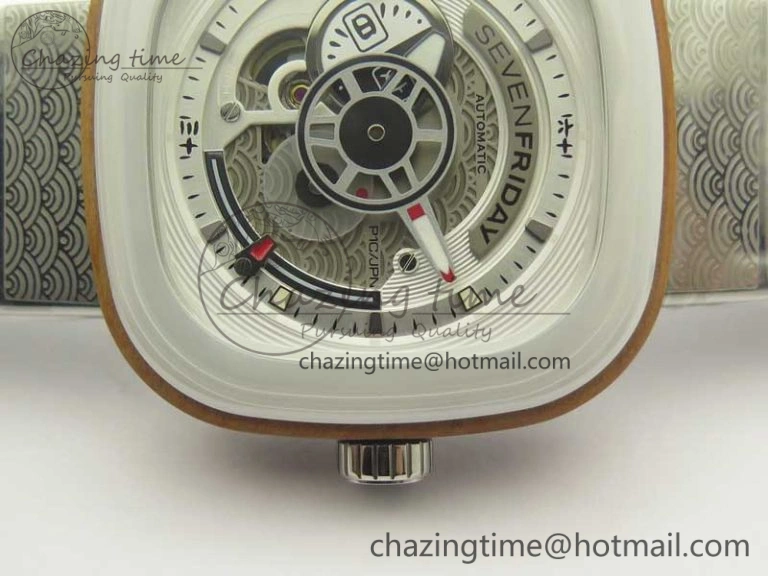 Seven Friday P1B 03 Japan Limited Edition SVF 1:1 Best Edition on White Leather Strap Miyota 82S7 ( Free Extra Strap ) TechFriendly 4911
