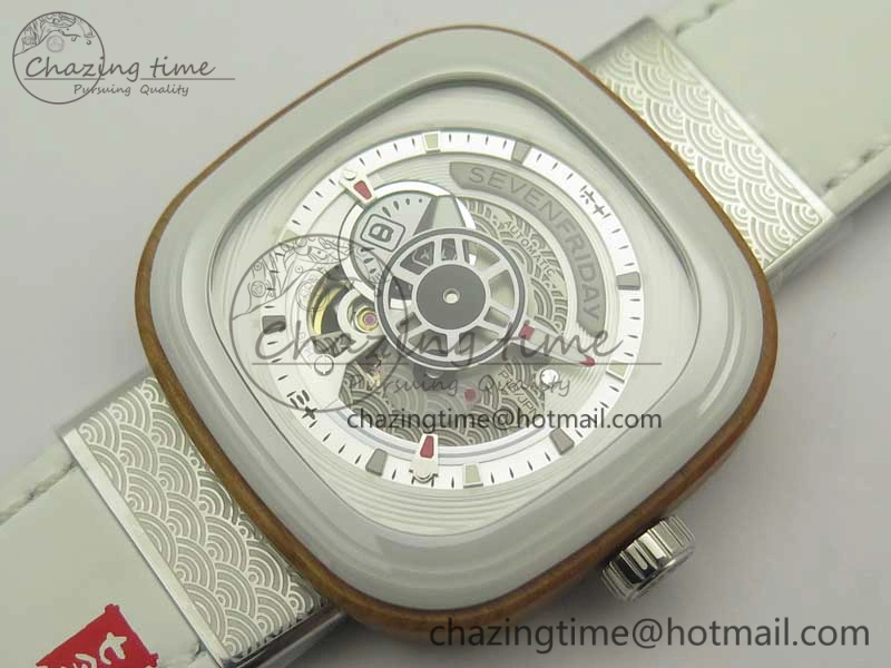 Seven Friday P1B 03 Japan Limited Edition SVF 1:1 Best Edition on White Leather Strap Miyota 82S7 ( Free Extra Strap ) TechFriendly 4911