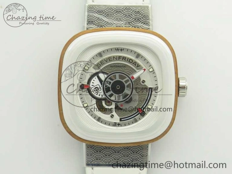 Seven Friday P1B 03 Japan Limited Edition SVF 1:1 Best Edition on White Leather Strap Miyota 82S7 ( Free Extra Strap ) TechFriendly 4911
