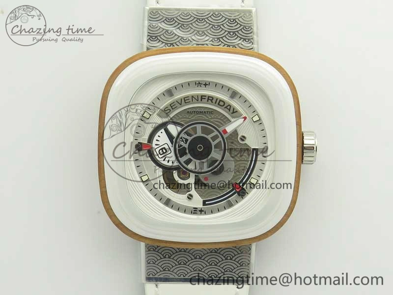 Seven Friday P1B 03 Japan Limited Edition SVF 1:1 Best Edition on White Leather Strap Miyota 82S7 ( Free Extra Strap ) TechFriendly 4911