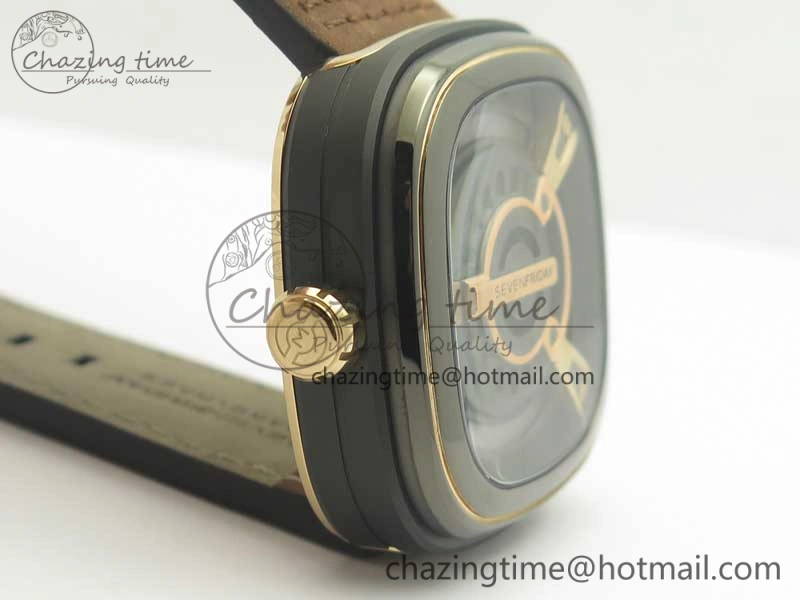 SevenFriday M2-02 SVF 1:1 Best Edition Black Dial On Brown Leather Strap Miyota 8215 (Free Rubber Strap TravelReady 9628