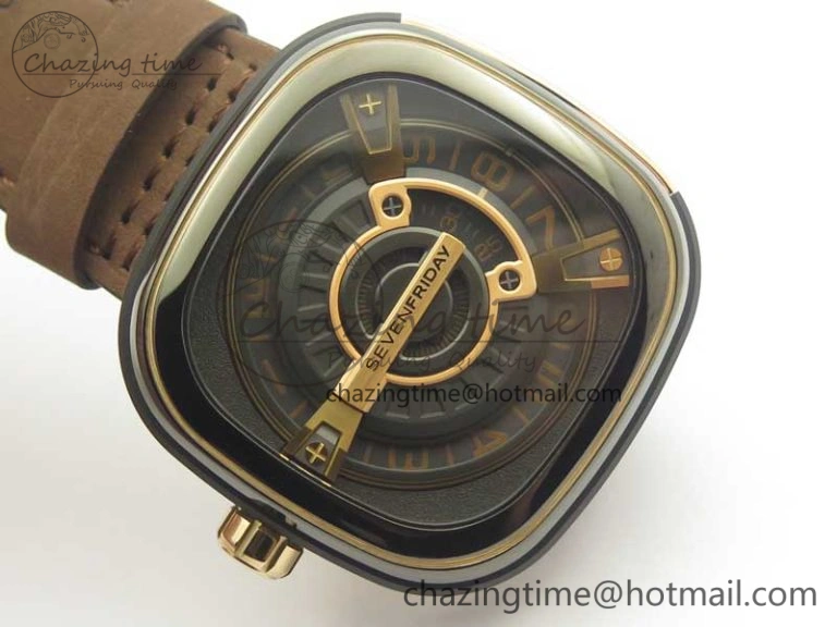 SevenFriday M2-02 SVF 1:1 Best Edition Black Dial On Brown Leather Strap Miyota 8215 (Free Rubber Strap TravelReady 9628