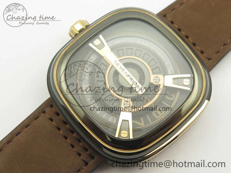 SevenFriday M2-02 SVF 1:1 Best Edition Black Dial On Brown Leather Strap Miyota 8215 (Free Rubber Strap TravelReady 9628