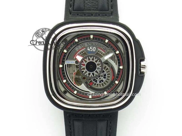 SevenFriday M2-1 SWF 1:1 Best Edition Black Dial on Black Leather Strap Miyota Flexible 9648
