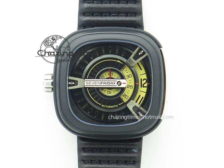 SevenFriday M2-1 SWF 1:1 Best Edition Black Dial on Black Leather Strap Miyota Flexible 9648