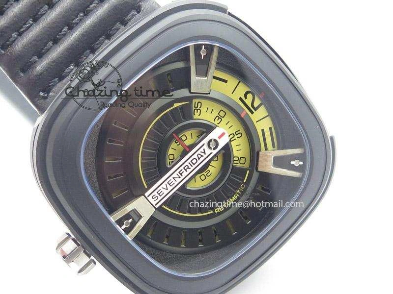 SevenFriday M2-1 SWF 1:1 Best Edition Black Dial on Black Leather Strap Miyota Flexible 9648