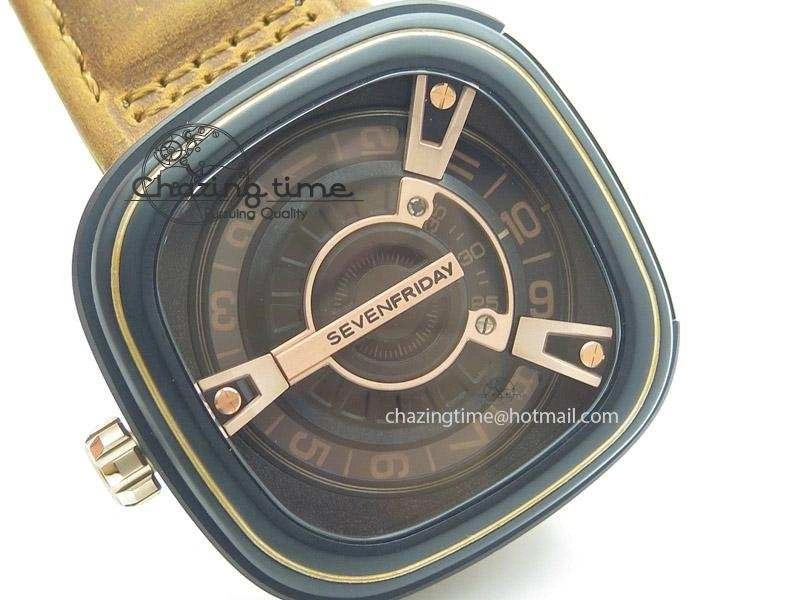 ZipUp SevenFriday M2-2 V6F Best Edition Black Dial On Brown Leather Strap Miyota 9641