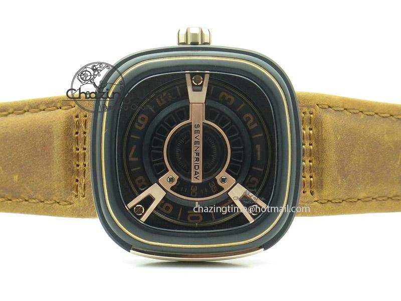 ZipUp SevenFriday M2-2 V6F Best Edition Black Dial On Brown Leather Strap Miyota 9641