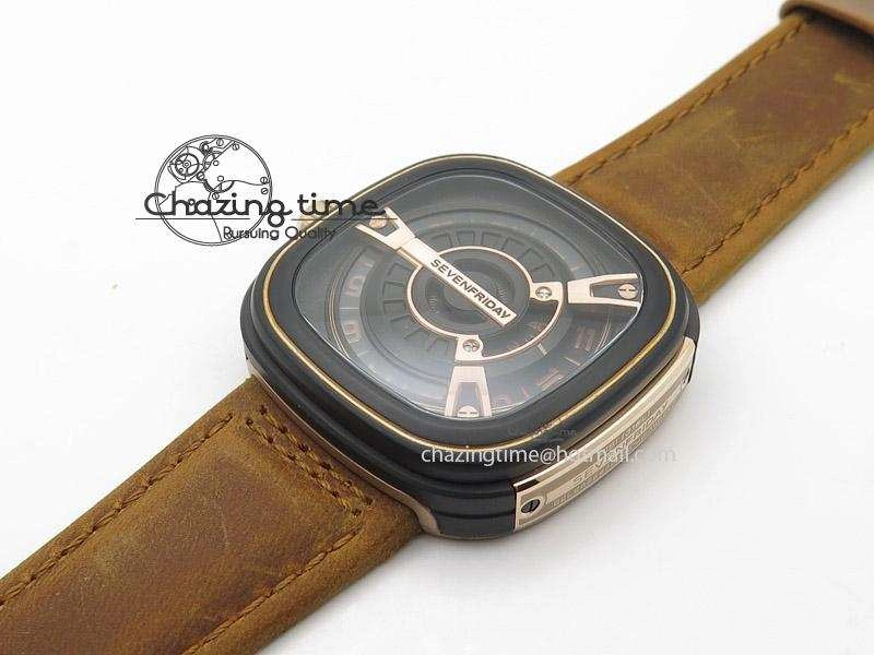 ZipUp SevenFriday M2-2 V6F Best Edition Black Dial On Brown Leather Strap Miyota 9641