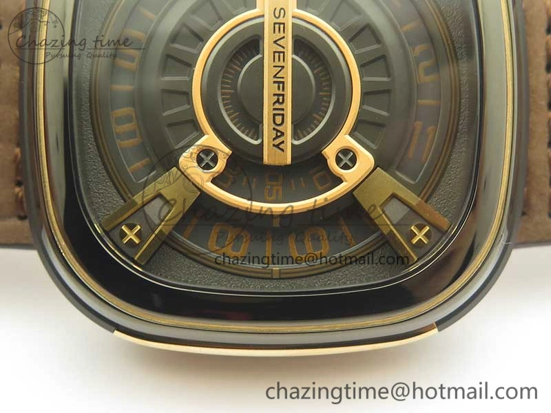WrinkleFree SevenFriday M2 02 SVF 1:1 Best Edition Black Dial on Brown Leather Strap Miyota 9626