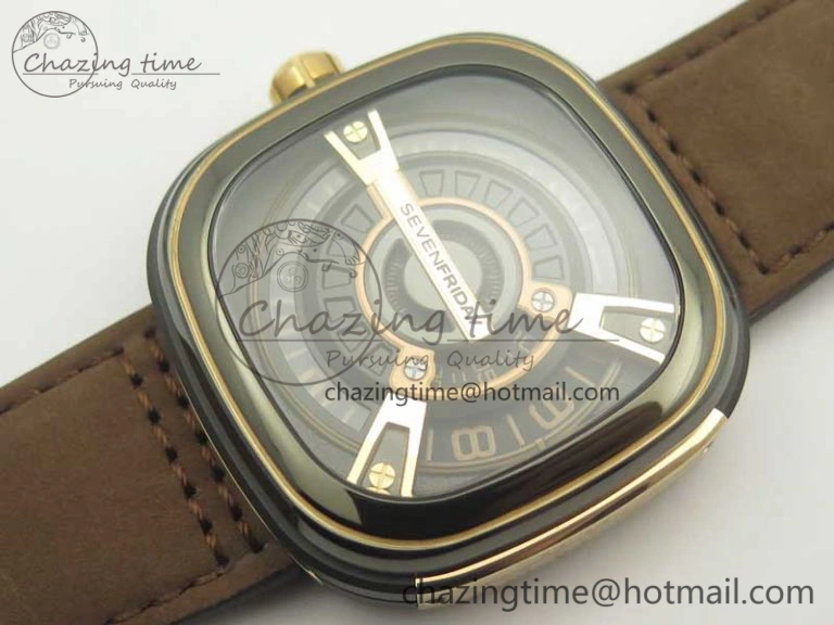 WrinkleFree SevenFriday M2 02 SVF 1:1 Best Edition Black Dial on Brown Leather Strap Miyota 9626