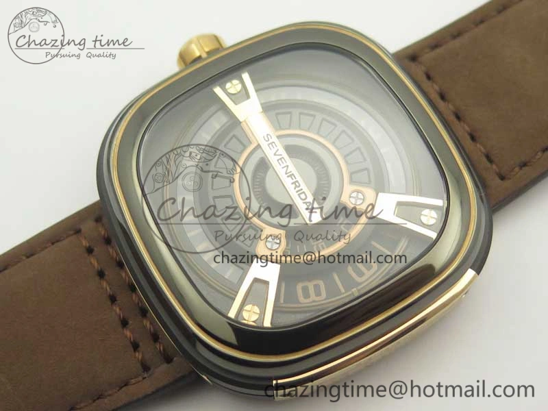 WrinkleFree SevenFriday M2 02 SVF 1:1 Best Edition Black Dial on Brown Leather Strap Miyota 9626