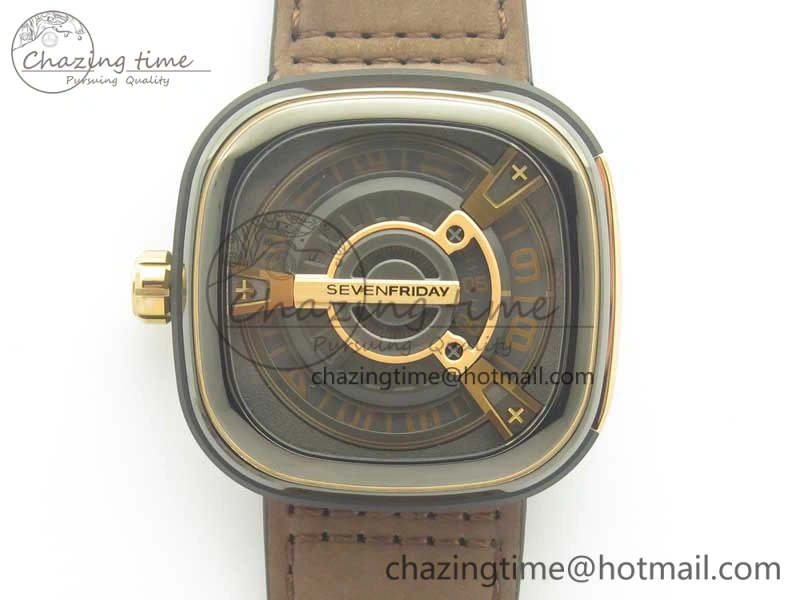 WrinkleFree SevenFriday M2 02 SVF 1:1 Best Edition Black Dial on Brown Leather Strap Miyota 9626