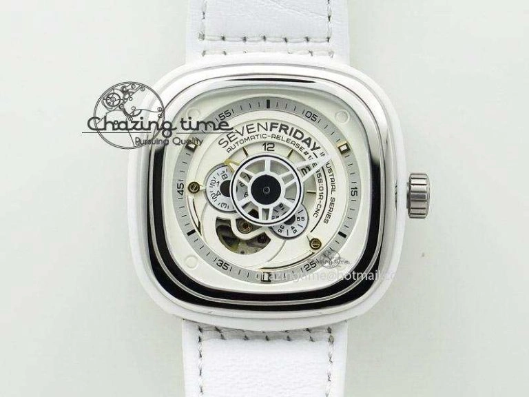 Tailored SevenFriday P1-2 SWF 1:1 Best Edition on White Leather Strap Miyota 82S 9643