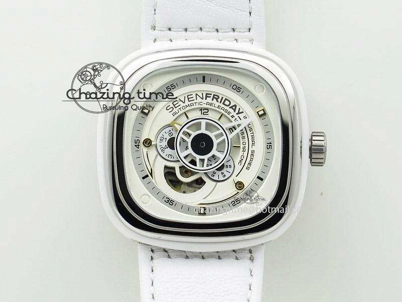 Tailored SevenFriday P1-2 SWF 1:1 Best Edition on White Leather Strap Miyota 82S 9643