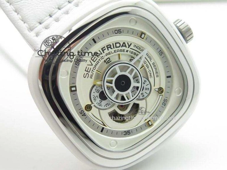 Tailored SevenFriday P1-2 SWF 1:1 Best Edition on White Leather Strap Miyota 82S 9643