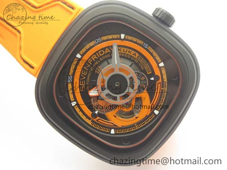 FreshLook SevenFriday P1-3 SVF 1:1 Best Edition Orange Dial on Rubber Strap Miyota 82S7(Free Black Rubber Strap) 9624
